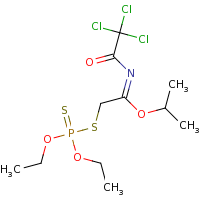 2d structure of propan-2-yl 2-{[diethoxy(sulfanylidene)-$l^{5}-phosphanyl]sulfanyl}-N-(2,2,2-trichloroacetyl)ethanecarboximidate