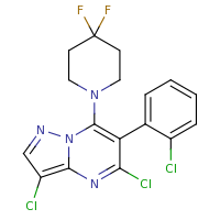 2d structure of 1-[3,5-dichloro-6-(2-chlorophenyl)pyrazolo[1,5-a]pyrimidin-7-yl]-4,4-difluoropiperidine