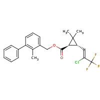 2d structure of (2-methyl-3-phenylphenyl)methyl (1R,3S)-3-[(1Z)-2-chloro-3,3,3-trifluoroprop-1-en-1-yl]-2,2-dimethylcyclopropane-1-carboxylate