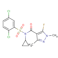 2d structure of N-cyclopropyl-N-[(2,5-dichlorobenzene)sulfonyl]-5-fluoro-1,3-dimethyl-1H-pyrazole-4-carboxamide