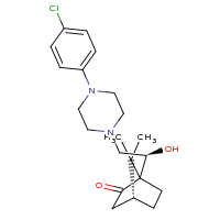 2d structure of (1R,4R)-1-[(1S)-2-[4-(4-chlorophenyl)piperazin-1-yl]-1-hydroxyethyl]-7,7-dimethylbicyclo[2.2.1]heptan-2-one