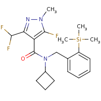 2d structure of N-cyclobutyl-3-(difluoromethyl)-5-fluoro-1-methyl-N-{[2-(trimethylsilyl)phenyl]methyl}-1H-pyrazole-4-carboxamide