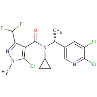 2d structure of 5-chloro-N-cyclopropyl-N-[(1R)-1-(5,6-dichloropyridin-3-yl)ethyl]-3-(difluoromethyl)-1-methyl-1H-pyrazole-4-carboxamide