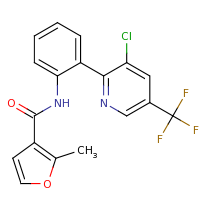2d structure of N-{2-[3-chloro-5-(trifluoromethyl)pyridin-2-yl]phenyl}-2-methylfuran-3-carboxamide