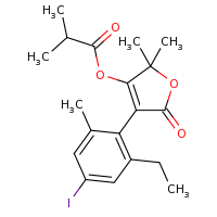 2d structure of 4-(2-ethyl-4-iodo-6-methylphenyl)-2,2-dimethyl-5-oxo-2,5-dihydrofuran-3-yl 2-methylpropanoate