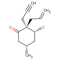 2d structure of (2S,3R,5R)-3-chloro-5-methyl-2-(prop-2-en-1-yl)-2-(prop-2-yn-1-yl)cyclohexan-1-one