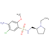 2d structure of 4-amino-5-chloro-N-{[(2S)-1-ethylpyrrolidin-2-yl]methyl}-2-methoxybenzene-1-sulfonamide