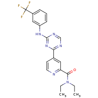 2d structure of N,N-diethyl-4-(4-{[3-(trifluoromethyl)phenyl]amino}-1,3,5-triazin-2-yl)pyridine-2-carboxamide