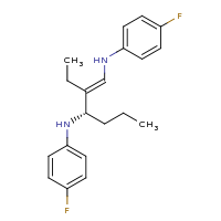 2d structure of N-[(1E,3S)-2-ethyl-3-[(4-fluorophenyl)amino]hex-1-en-1-yl]-4-fluoroaniline