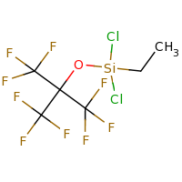 2d structure of dichloro(ethyl){[1,1,1,3,3,3-hexafluoro-2-(trifluoromethyl)propan-2-yl]oxy}silane