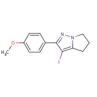 2d structure of 3-iodo-2-(4-methoxyphenyl)-4H,5H,6H-pyrrolo[1,2-b]pyrazole