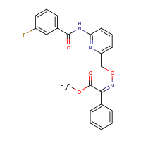 2d structure of methyl (2Z)-2-[({6-[(3-fluorobenzene)amido]pyridin-2-yl}methoxy)imino]-2-phenylacetate