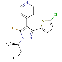 2d structure of 4-{1-[(2R)-butan-2-yl]-3-(5-chlorothiophen-2-yl)-5-fluoro-1H-pyrazol-4-yl}pyridine