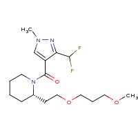 2d structure of (2S)-1-{[3-(difluoromethyl)-1-methyl-1H-pyrazol-4-yl]carbonyl}-2-[2-(3-methoxypropoxy)ethyl]piperidine