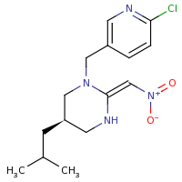 2d structure of (2E,5R)-1-[(6-chloropyridin-3-yl)methyl]-5-(2-methylpropyl)-2-(nitromethylidene)-1,3-diazinane