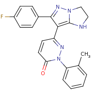 2d structure of 6-[2-(4-fluorophenyl)-4H,5H,6H-pyrazolo[1,5-a]imidazol-3-yl]-2-(2-methylphenyl)-2,3-dihydropyridazin-3-one