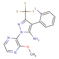 2d structure of 4-(2-iodophenyl)-1-(3-methoxypyrazin-2-yl)-3-(trifluoromethyl)-1H-pyrazol-5-amine