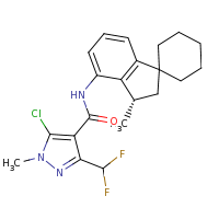 2d structure of 5-chloro-3-(difluoromethyl)-1-methyl-N-[(3'S)-3'-methyl-2',3'-dihydrospiro[cyclohexane-1,1'-indene]-4'-yl]-1H-pyrazole-4-carboxamide