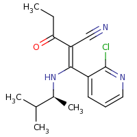 2d structure of (2Z)-2-[(2-chloropyridin-3-yl)({[(2S)-3-methylbutan-2-yl]amino})methylidene]-3-oxopentanenitrile