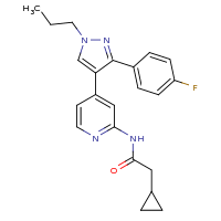 2d structure of 2-cyclopropyl-N-{4-[3-(4-fluorophenyl)-1-propyl-1H-pyrazol-4-yl]pyridin-2-yl}acetamide