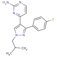 2d structure of 4-[3-(4-fluorophenyl)-1-(2-methylpropyl)-1H-pyrazol-4-yl]pyrimidin-2-amine