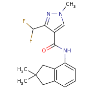 2d structure of 3-(difluoromethyl)-N-(2,2-dimethyl-2,3-dihydro-1H-inden-4-yl)-1-methyl-1H-pyrazole-4-carboxamide