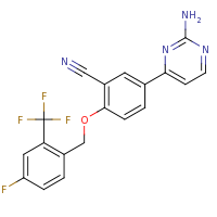 2d structure of 5-(2-aminopyrimidin-4-yl)-2-{[4-fluoro-2-(trifluoromethyl)phenyl]methoxy}benzonitrile