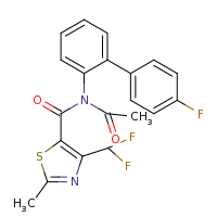 2d structure of N-{[4-(difluoromethyl)-2-methyl-1,3-thiazol-5-yl]carbonyl}-N-[2-(4-fluorophenyl)phenyl]acetamide