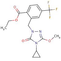 2d structure of ethyl 2-[(4-cyclopropyl-3-methoxy-5-oxo-4,5-dihydro-1H-1,2,4-triazol-1-yl)methyl]-4-(trifluoromethyl)benzoate