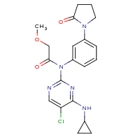2d structure of N-[5-chloro-4-(cyclopropylamino)pyrimidin-2-yl]-2-methoxy-N-[3-(2-oxopyrrolidin-1-yl)phenyl]acetamide