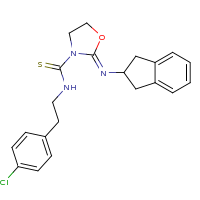 2d structure of (2Z)-N-[2-(4-chlorophenyl)ethyl]-2-(2,3-dihydro-1H-inden-2-ylimino)-1,3-oxazolidine-3-carbothioamide