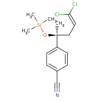 2d structure of 4-[(2S)-5,5-dichloro-2-[(trimethylsilyl)oxy]pent-4-en-2-yl]benzonitrile
