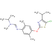 2d structure of N'-(4-{[5-chloro-4-(propan-2-yl)-1,3-thiazol-2-yl]oxy}-2,5-dimethylphenyl)-N-methyl-N-(propan-2-yl)methanimidamide