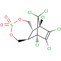 2d structure of (1R,2R,8R,9S)-1,9,10,11,12,12-hexachloro-4,6-dioxa-5$l^{6}-thiatricyclo[7.2.1.0^{2,8}]dodec-10-ene-5,5-dione