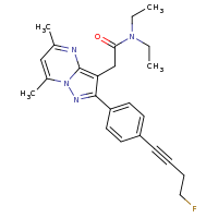 2d structure of N,N-diethyl-2-{2-[4-(4-fluorobut-1-yn-1-yl)phenyl]-5,7-dimethylpyrazolo[1,5-a]pyrimidin-3-yl}acetamide