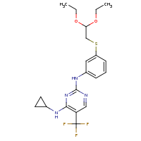 2d structure of 4-N-cyclopropyl-2-N-{3-[(2,2-diethoxyethyl)sulfanyl]phenyl}-5-(trifluoromethyl)pyrimidine-2,4-diamine
