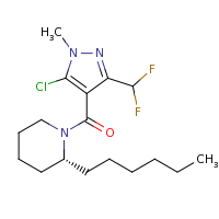 2d structure of (2R)-1-{[5-chloro-3-(difluoromethyl)-1-methyl-1H-pyrazol-4-yl]carbonyl}-2-hexylpiperidine