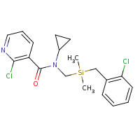 2d structure of 2-chloro-N-({[(2-chlorophenyl)methyl]dimethylsilyl}methyl)-N-cyclopropylpyridine-3-carboxamide
