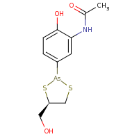 2d structure of N-{2-hydroxy-5-[(4R)-4-(hydroxymethyl)-1,3,2-dithiarsolan-2-yl]phenyl}acetamide